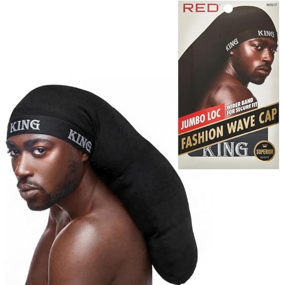 Red by Kiss Dreadlock Stocking Cap, Secure Stretchy Fit for Long & Locs Hair, Soft & Lightweight, Breakage & Lint Protection (Black King Jumbo)