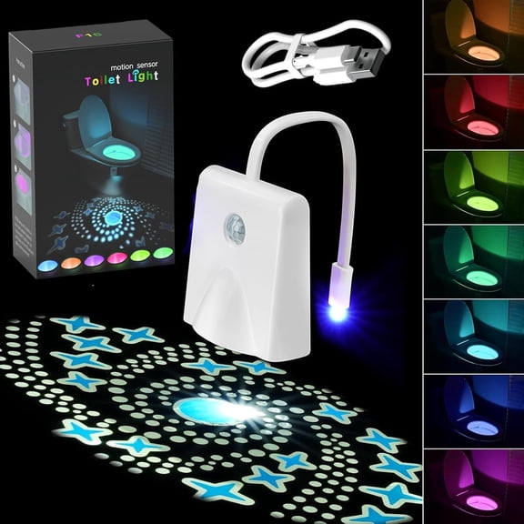 Toilet Light Motion Sensor, 16 Colors Changing Rechargable LED Night Light with Star Projection Light, Toilet Bowl Night Light for Bathroom, Funny Gift for Family and Friends (1)