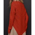 thumbnail image 3 of Czanzd Women's Cable Knit Asymmetrical Hem Sweater Crewneck Pullover Top-Red,L, 3 of 6