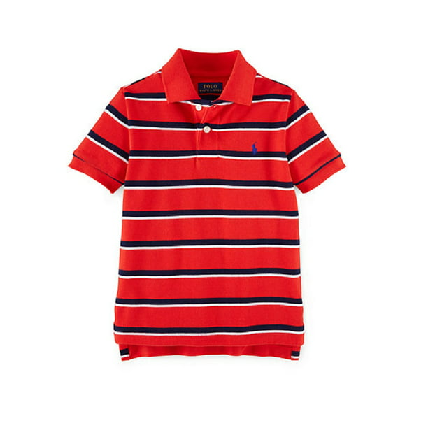 Ralph Lauren Boys Striped Cotton Polo Shirt, Bright Hibiscus Pink, Size 4/4T  