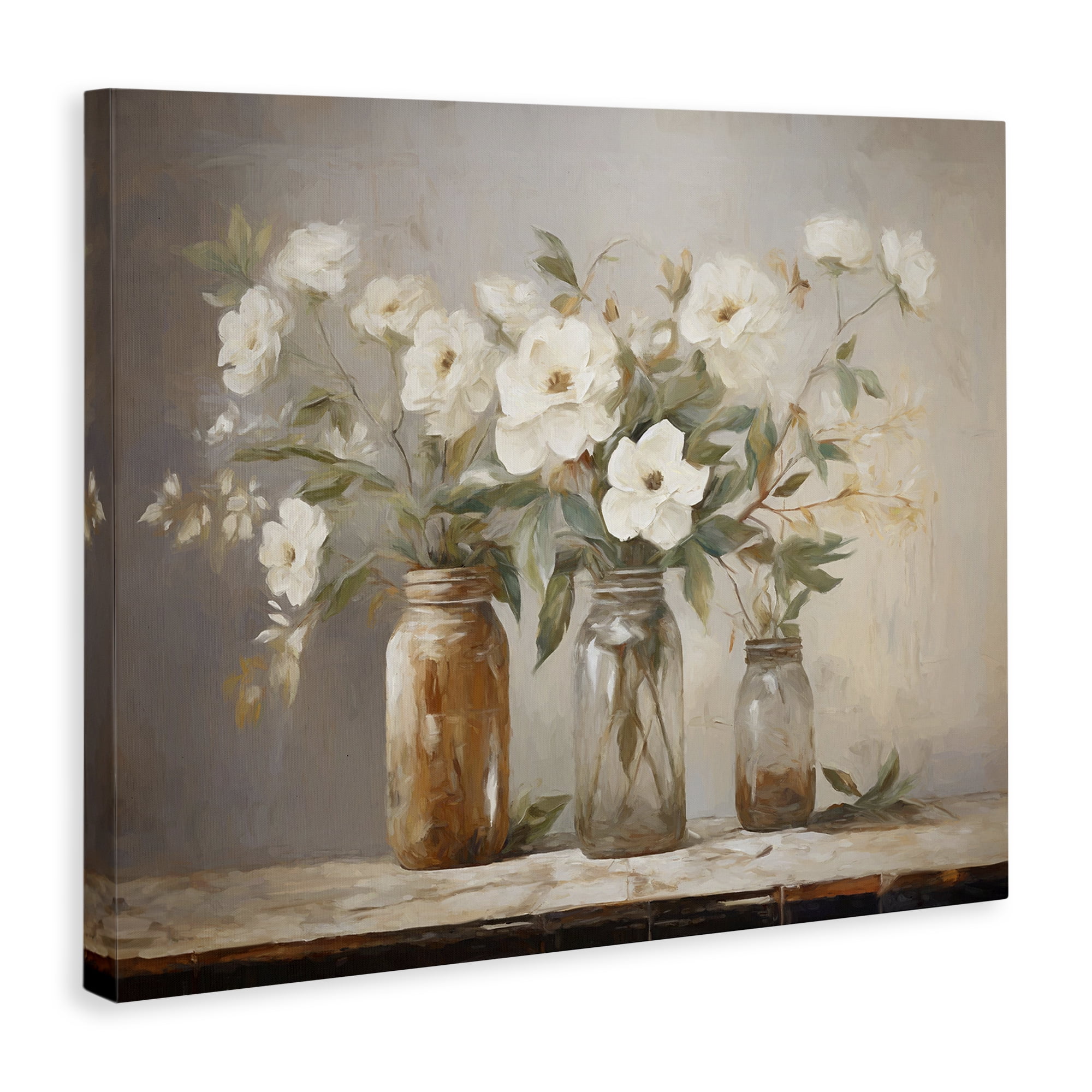 Stupell Industries Country Magnolia Jars Botanical & Floral Painting Gallery Wrapped Canvas Art Print Wall Art, 30 x 24