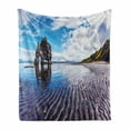 thumbnail image 1 of Iceland Soft Flannel Fleece Throw Blanket, Ocean Tide at Sunset Famous Rock Hvitserkur in the Form of a Big Mammoth Sky, Cozy Plush for Indoor and Outdoor Use, 60" x 80", Multicolor, by Ambesonne, 1 of 6