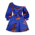 thumbnail image 1 of Womens Dresses Ladies Print Fashion Slanted Shoulder Long Sleeve Dress with Belt Short Skirt, 1 of 6