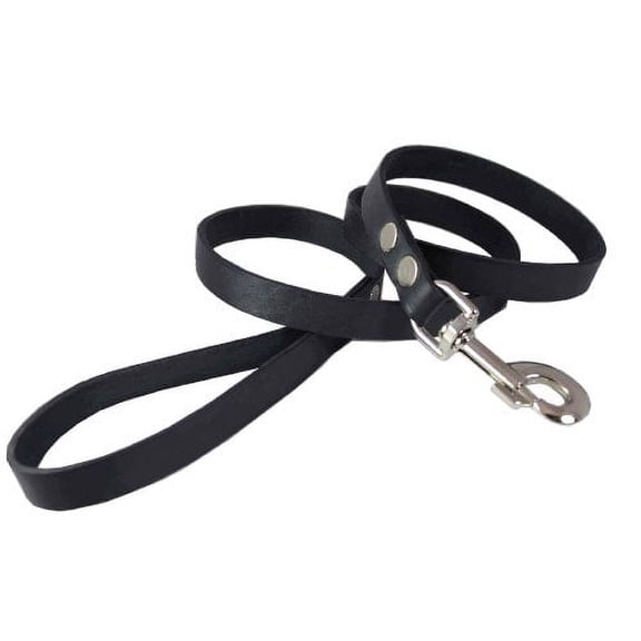4' Genuine Leather Classic Dog Leash Black 3/4" Wide for Large Dogs