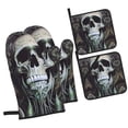 thumbnail image 2 of Gothic Spooky Dead Skull Face Oven Mitts And Pot Holders Sets Baking Sets For Kitchen Bbq Gloves Heat Resistant Cooking Halloween Art 4 Pcs, 2 of 8