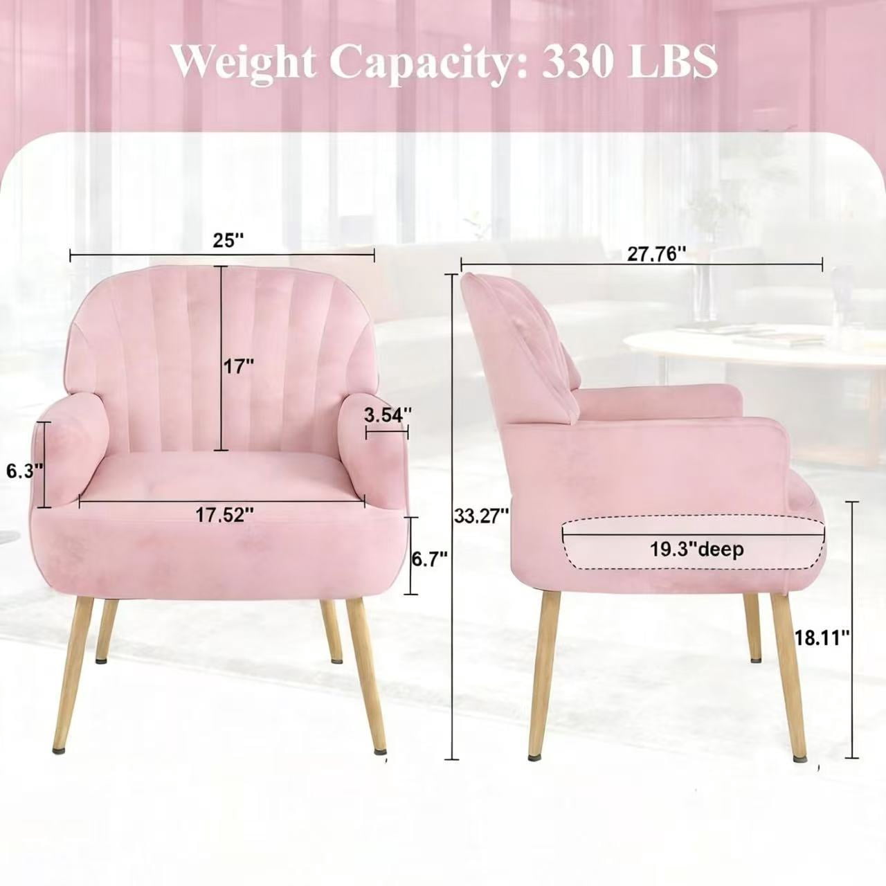 Modern Accent Chair with Velvet Fabric, Soft Ergonomic Upholstered Armchair Comfy Single Sofa Lounge Chair for Living Room, Apartment, Office,Pink
