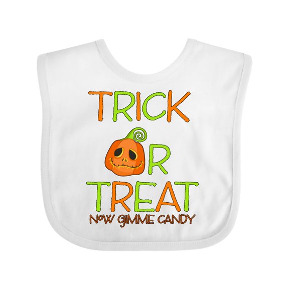 Inktastic Trick or Treat Now Gimme Candy with Halloween Pumpkin Boys or Girls Baby Bib