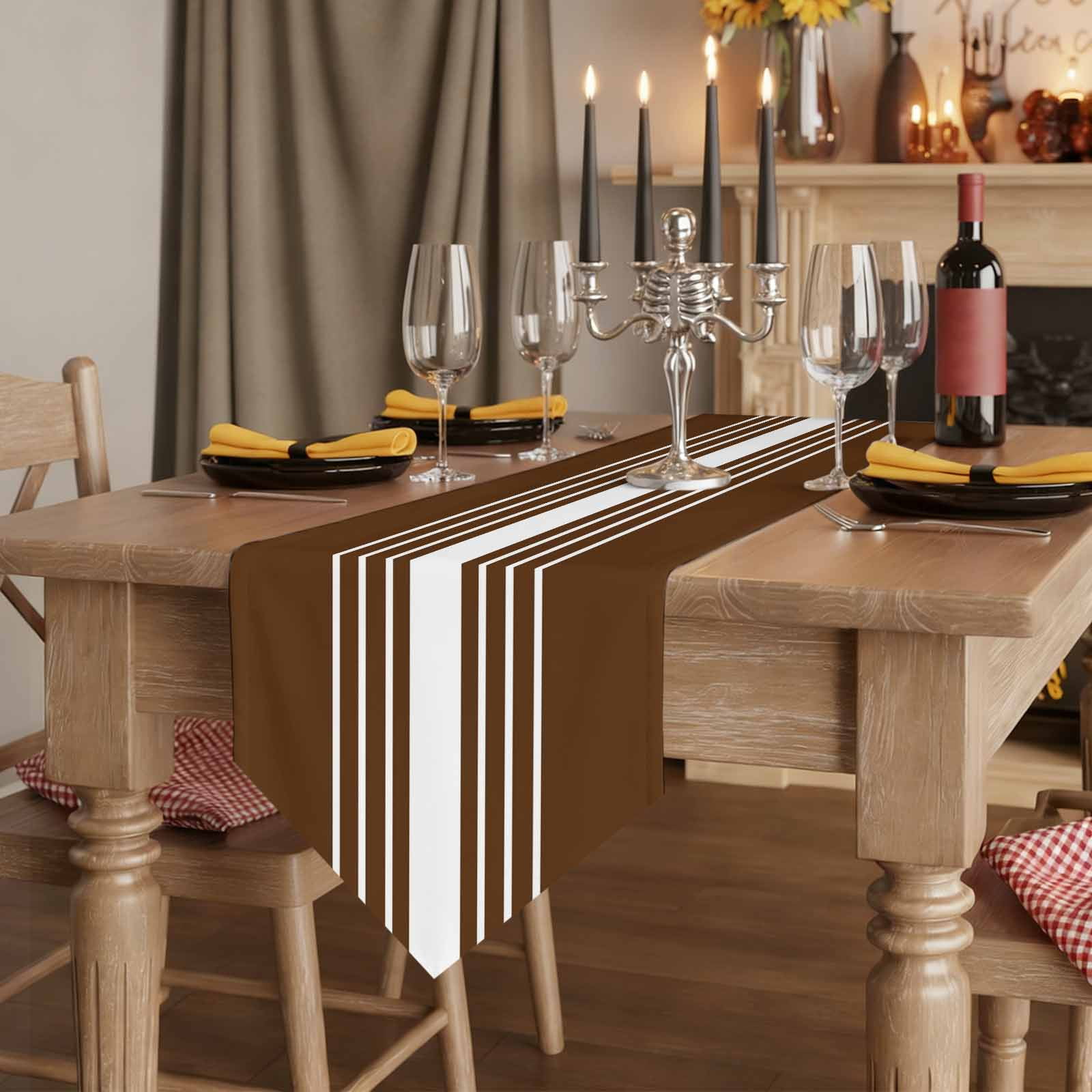 Brown White Stripe Table Runner Linen Burlap Table Runner 72 Inches Long Modern Rustic Vertical Striped Dresser Scarves for Kitchen Island Coffee Dining Room Party Holiday Decoration 14"x72"