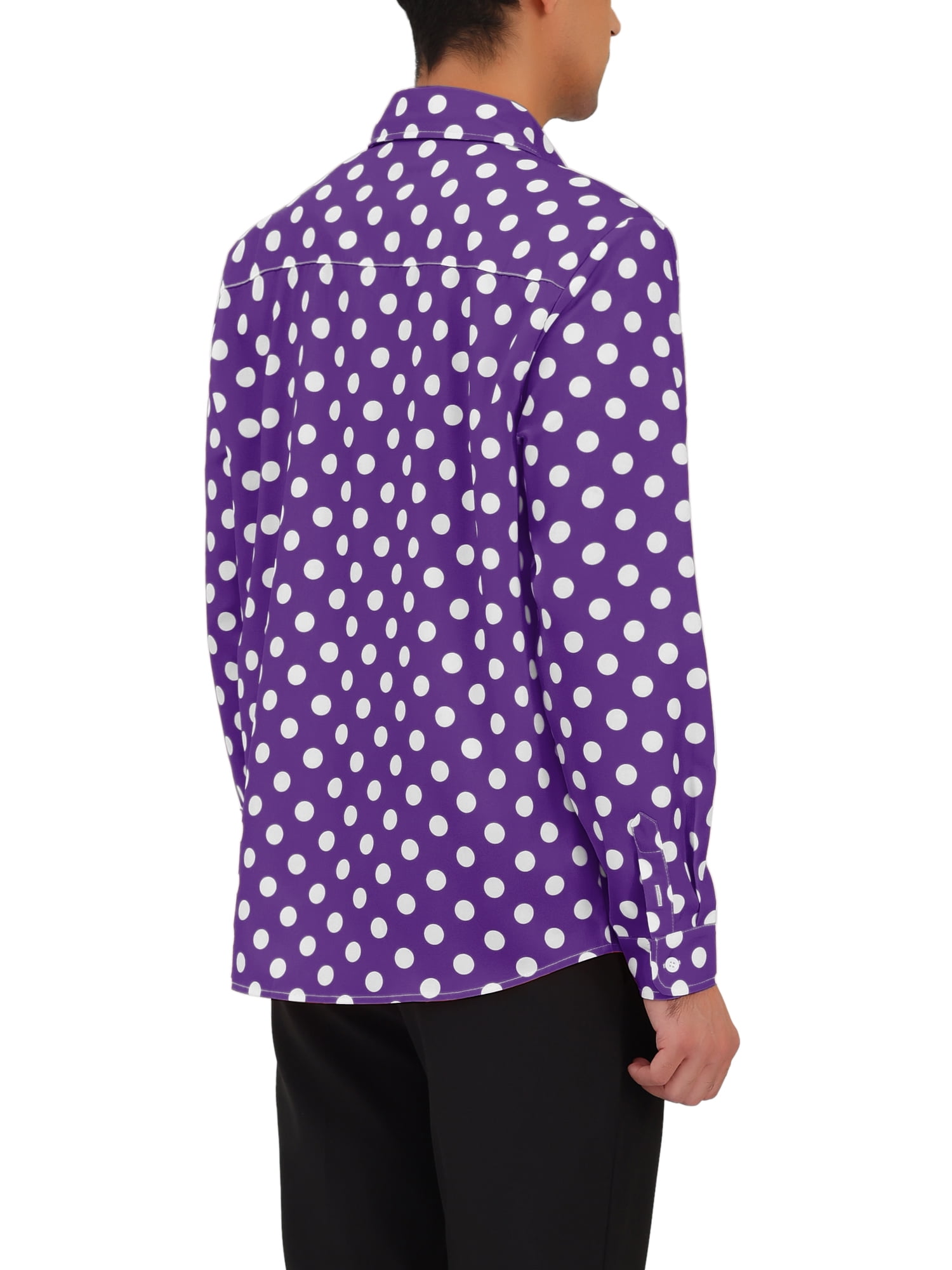 Unique Bargains Men's Long Sleeves Button Down Slim Fit Polka Dots Printed Dress Shirts 34 Purple