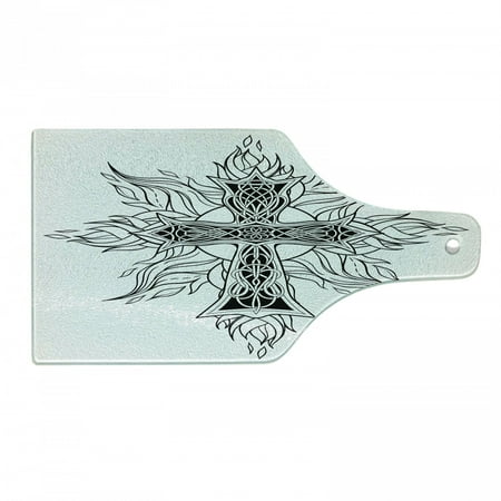 

Celtic Cutting Board Gothic Image in Celtic Style Simplistic Traditional Timeless Pattern Print Decorative Tempered Glass Cutting and Serving Board Wine Bottle Shape White and Black by Ambesonne