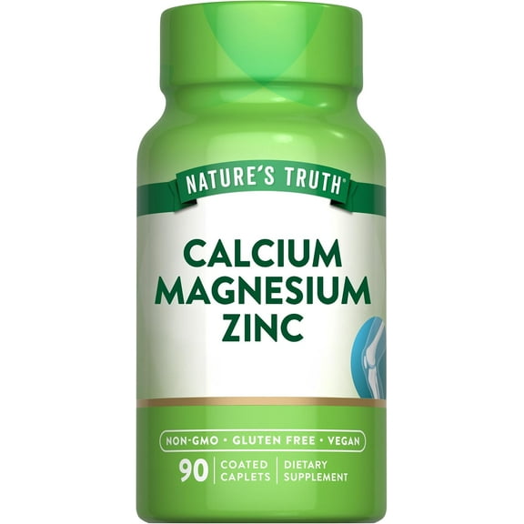 Calcium Magnesium Zinc Supplement | 90 Caplets | For Men and Women | by Nature's Truth