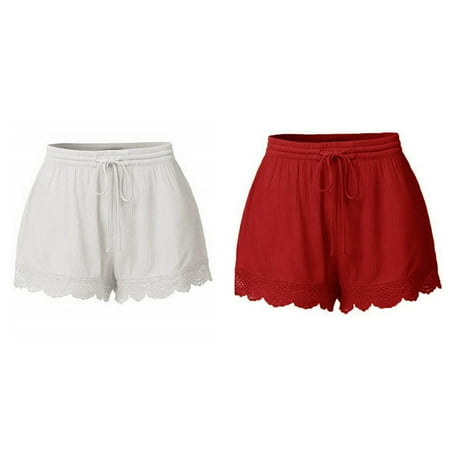 (2-Pack) Kcodviy Leggings Plus Tie Womens Short Sleeve Tops Sport Pants Lace Rope Women Shorts for Summer Under 10 Trousers Yoga Shorts Women Women s Short Panties Size Pants
