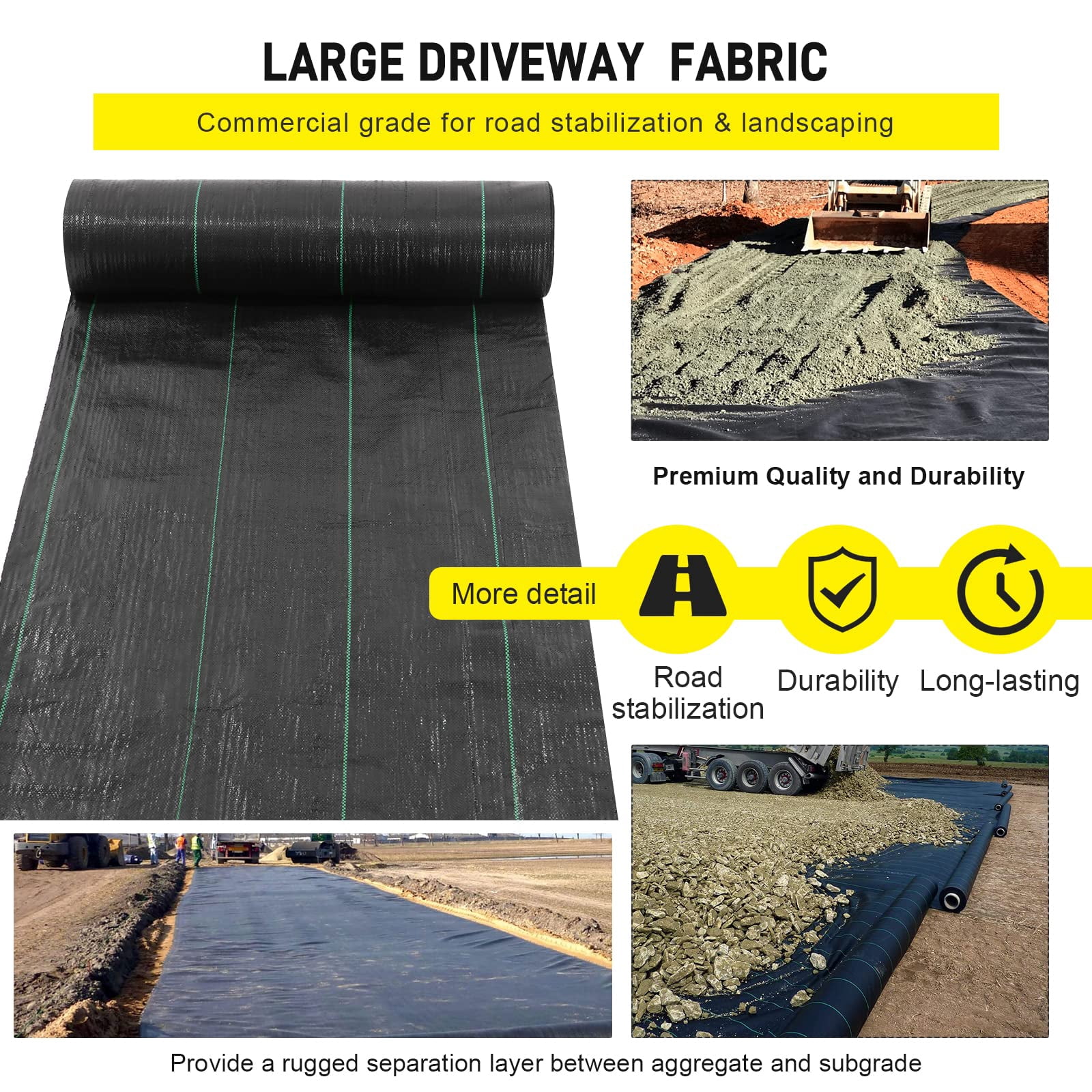 Driveway Fabric, 13x65 ft Road Fabric Commercial Weed Barrier Fabric, Landscape Fabric Heavy Duty 3.5OZ French Drain Fabric for Erosion Control,Landscape Fabric,Weed Barrier,Construction Projects