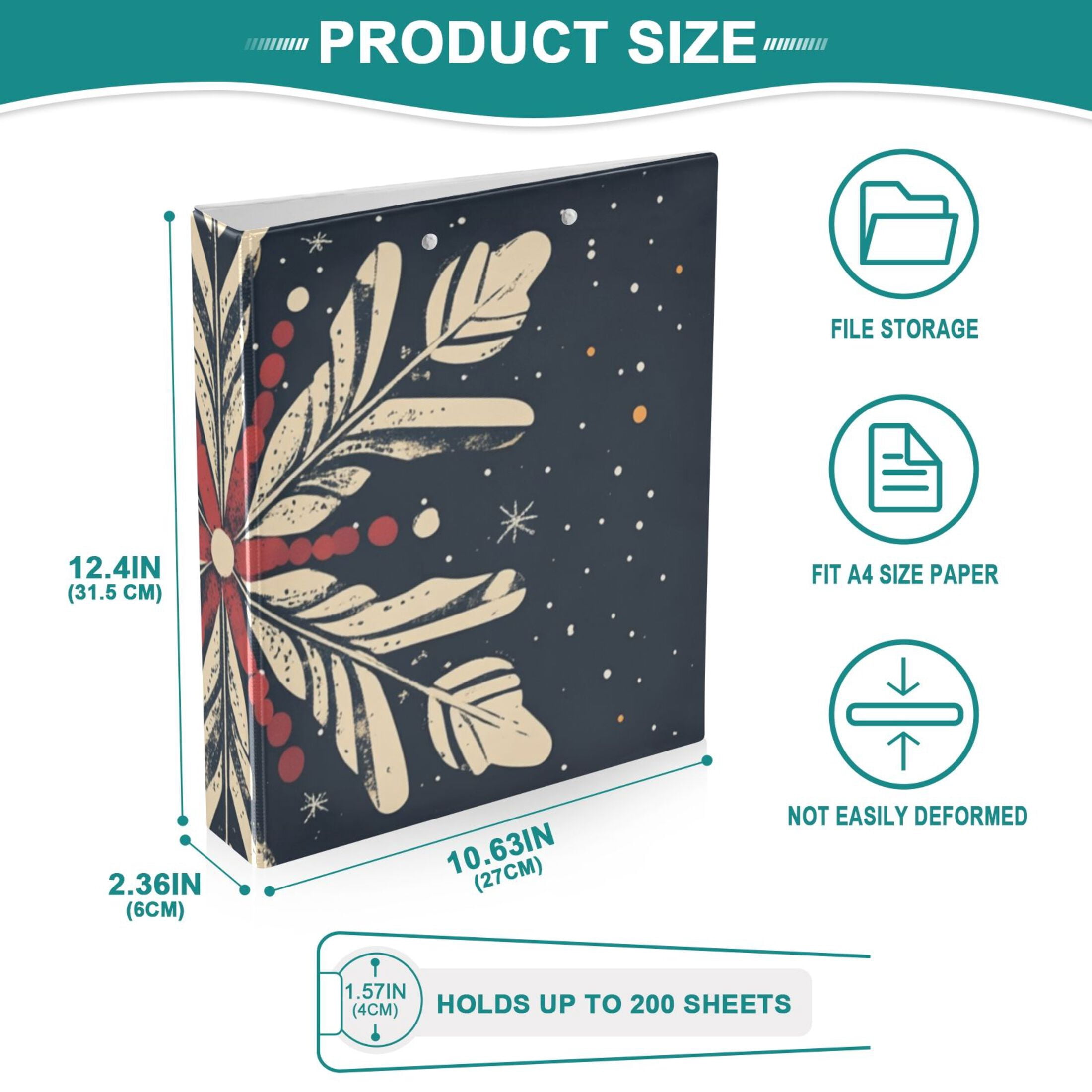 Blue Christmas Snowflake 3 Ring Binders 1.5 inch Hardcover File Folders with Interior Pockets A4 Size Organizer for School Office Hospital Set of 2