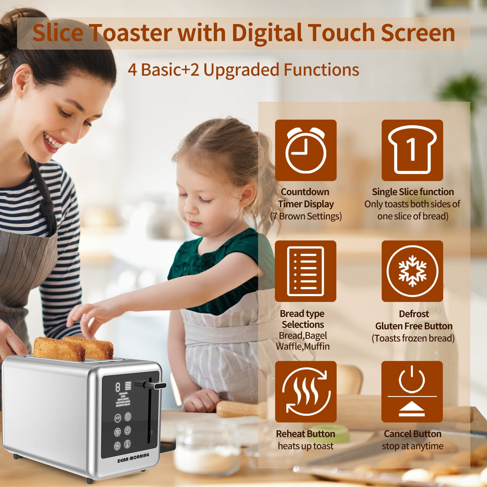 Dear Morning Touch Screen Toaster with 5 Bread Selection 7 Shade Setting  (Silver)