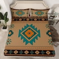 thumbnail image 2 of jejeloiu Retro Boho Aztec Bed Sheets,Rustic Farmhouse Tribal King Sheets,Brown Cyan Sheet Set For Teens,Microfiber Bedroom Decor,4 Pieces, 2 of 7