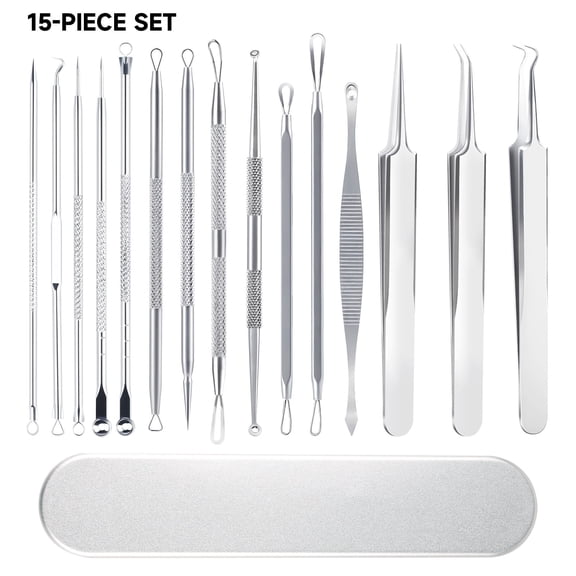 JAMCORAX 15 Pcs Pimple Popper Tool Kit, Stainless Steel Blackhead Remover Extractor Tools for Face, Blackheads, Comdone, Zit and Whiteheads with Box(Silver)