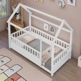 thumbnail image 4 of Oufan Twin Size House Floor Bed,Wooden Montessori Bed with House Roof Frame and Fence Guardrails,Twin Bed Frame for Boys, Girls, White, 4 of 10