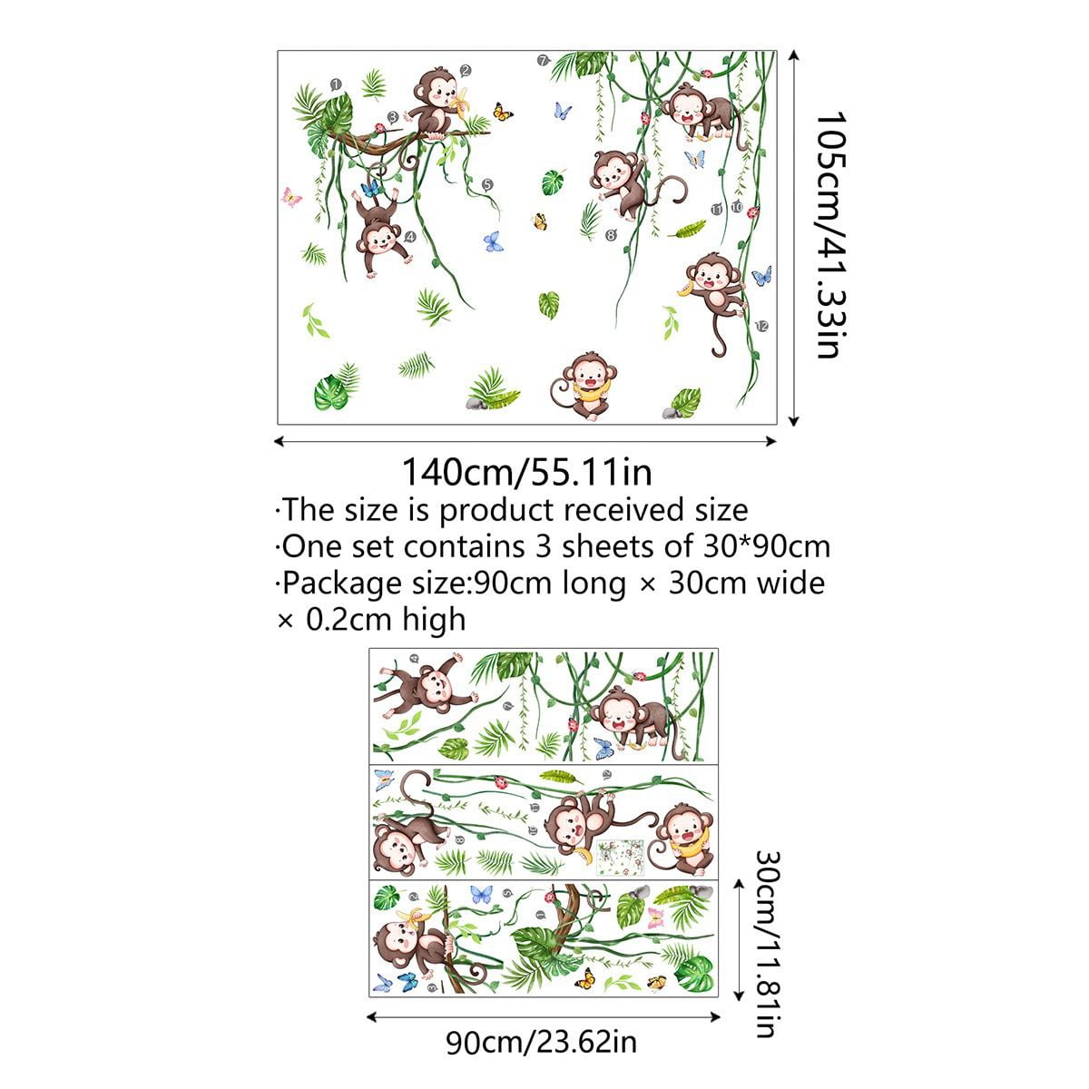 Monkey Climbing Tree Wall Decals Jungle Animals Wall Stickers Monkey Wall Stickers DIY transparent wall stickers Kids Room Baby Nursery Bedroom Wall Decor