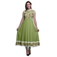 thumbnail image 1 of Bimba Robe Anarkali à Rayures Vert Pâle2 Col Mandarin Sans Manches Kurtis pour Femmes Robe Maxi à Imprimé XX-Grand, 1 of 6
