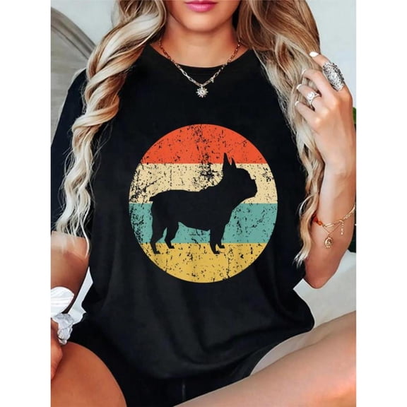 French Bulldog Shirt - Vintage French Bulldog Graphic Tee for Women ,Soft Comfort T-Shirt,Crew neck,Classic,cotton,black,S-5XL