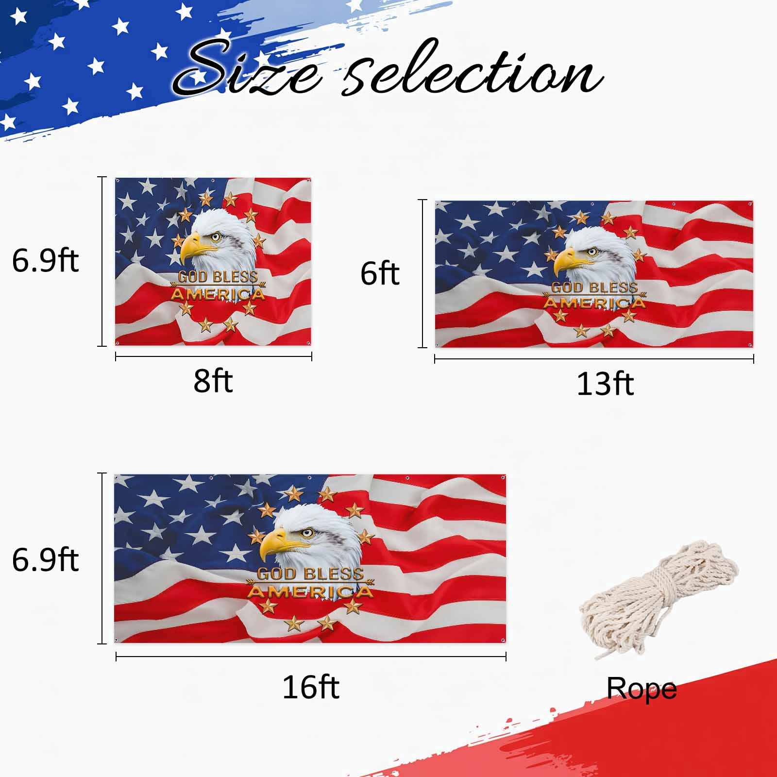 Eagle 4th of July Garage Door Cover Banner 7 x 16 FT, Independence Day Stars Flag Garage Door Curtains Backdrop with Grommets for Indoor Outdoor Wall Party Porch Yard Decorations Background