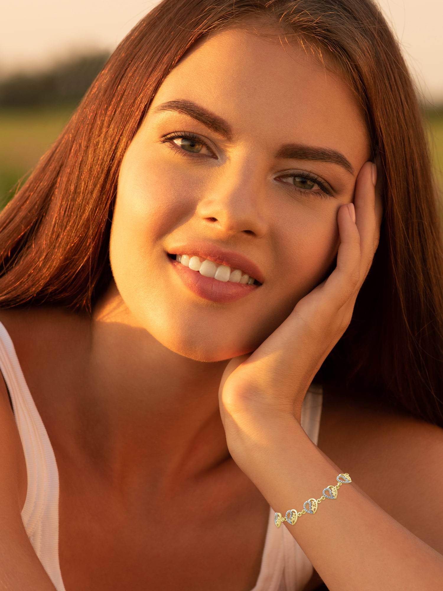 White Diamond Accent 14kt Gold-Plated Heart Bracelet, 7.50