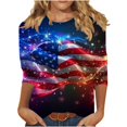 thumbnail image 2 of Cavosen Patriotic Clothes for Women Petite Independence Day 3/4 Sleeve Crewneck Shirts USA Star Striped Graphic Tops Lady XL 4th of July Casual T Shirts Red White and Blue Tunic Tees, 2 of 5