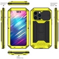 thumbnail image 3 of Rugged Heavy Duty Case for iPhone 14 Pro Max, Triple-Layers Armor Military Grade Shockproof Kickstand Cover with Screen Protector Camera Lens Sliding Metal Frame Dustproof Protective Case, Yellow, 3 of 7