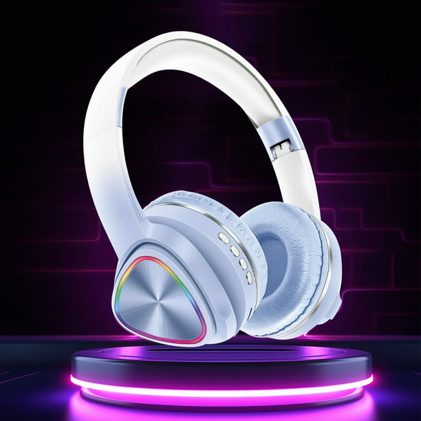 Auriculares inalámbricos Bluetooth | Auriculares estéreo sobre la oreja | Subwoofer Bass | Luces LED | Diseño ajustable plegable | Modos cableados/inalámbricos | Bluetooth 5.0 | Azul Verde Rosa
