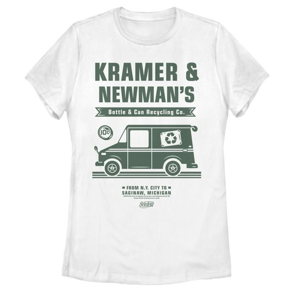 Women's Seinfeld Kramer and Newman's Bottle & Can Recycling Co. Graphic Tee White Small