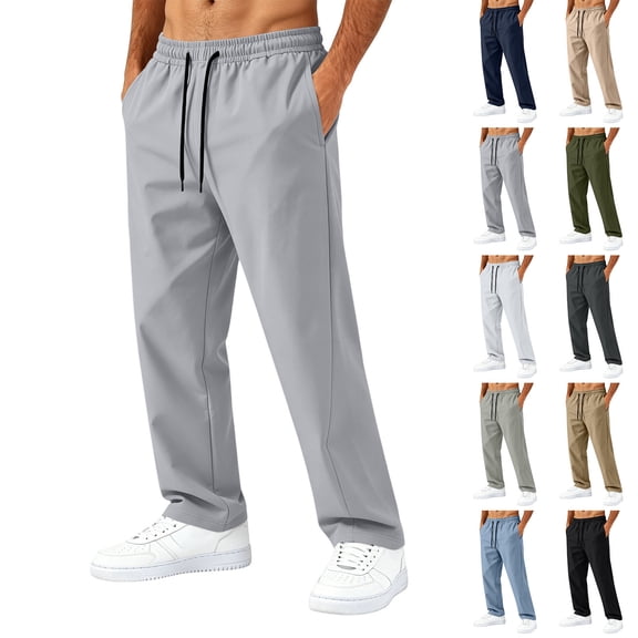 Men's Casual Pants Elastic Waist Drawstring Straight Leg Lightweight Quick Dry Trousers, XL