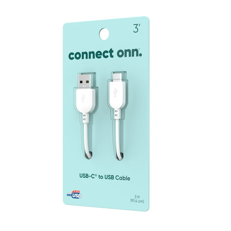 onn. 3' USB-C to USB Cable, White 
