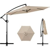 Patio Offset Umbrella with Easy Tilt Adjustment,Crank and Cross Base, Outdoor Cantilever Hanging Umbrella, Sunshade Umbrella Canopy, Khaki