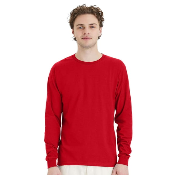 Hanes Unisex Essential Long Sleeve T-Shirt 100% Cotton Classic Fit Plain Basic Tee (Athletic-Red, L)