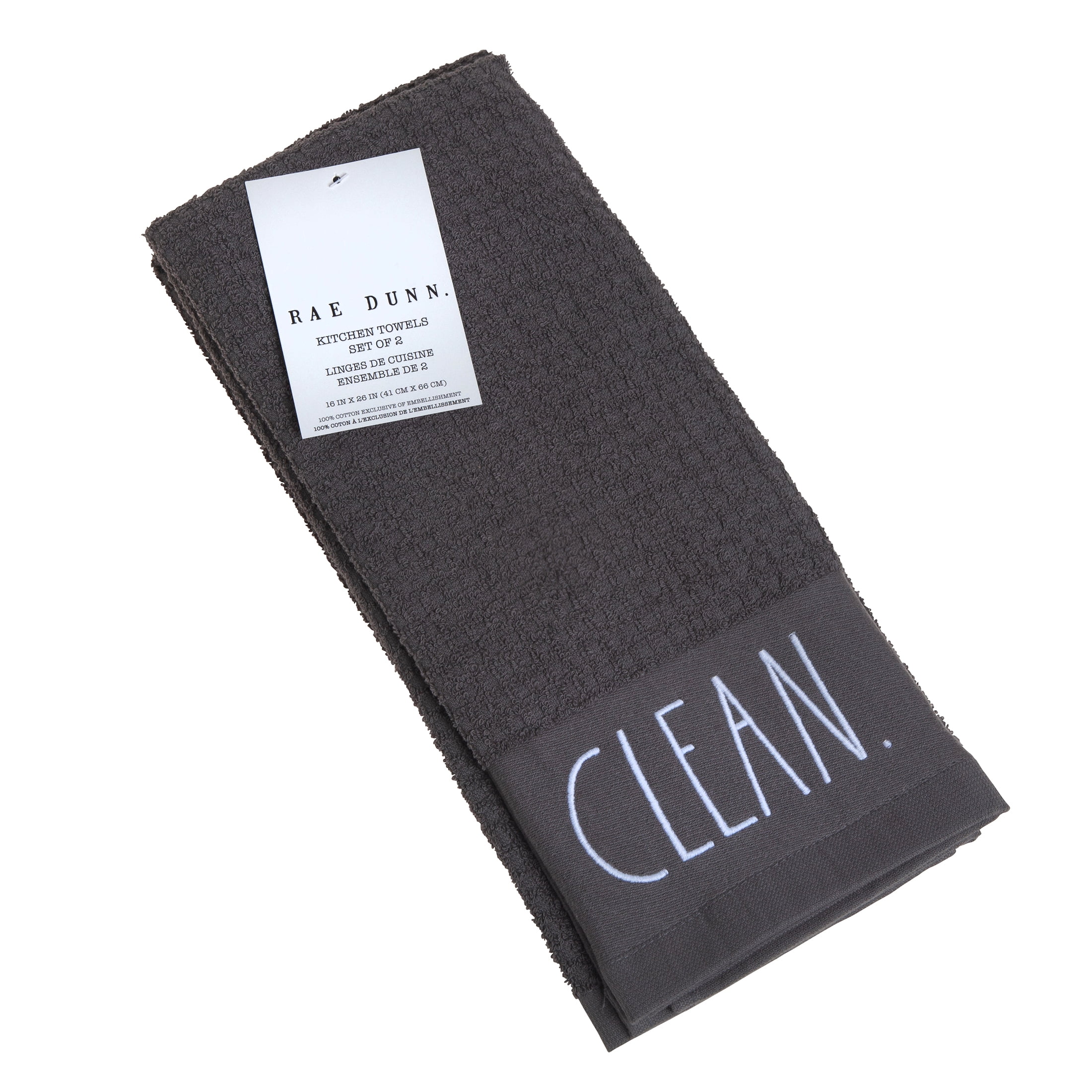(2 pack) Rae Dunn Clean Kitchen Towel Set, 2 Pack, Gray & White
