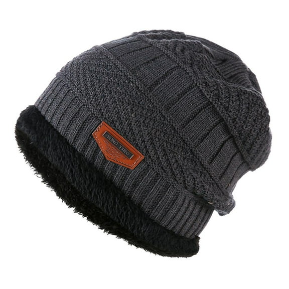 HESHENG Mens Winter Beanie Hat Warm Knit Hat Thick Fleece Lined Skull  Dark Gray