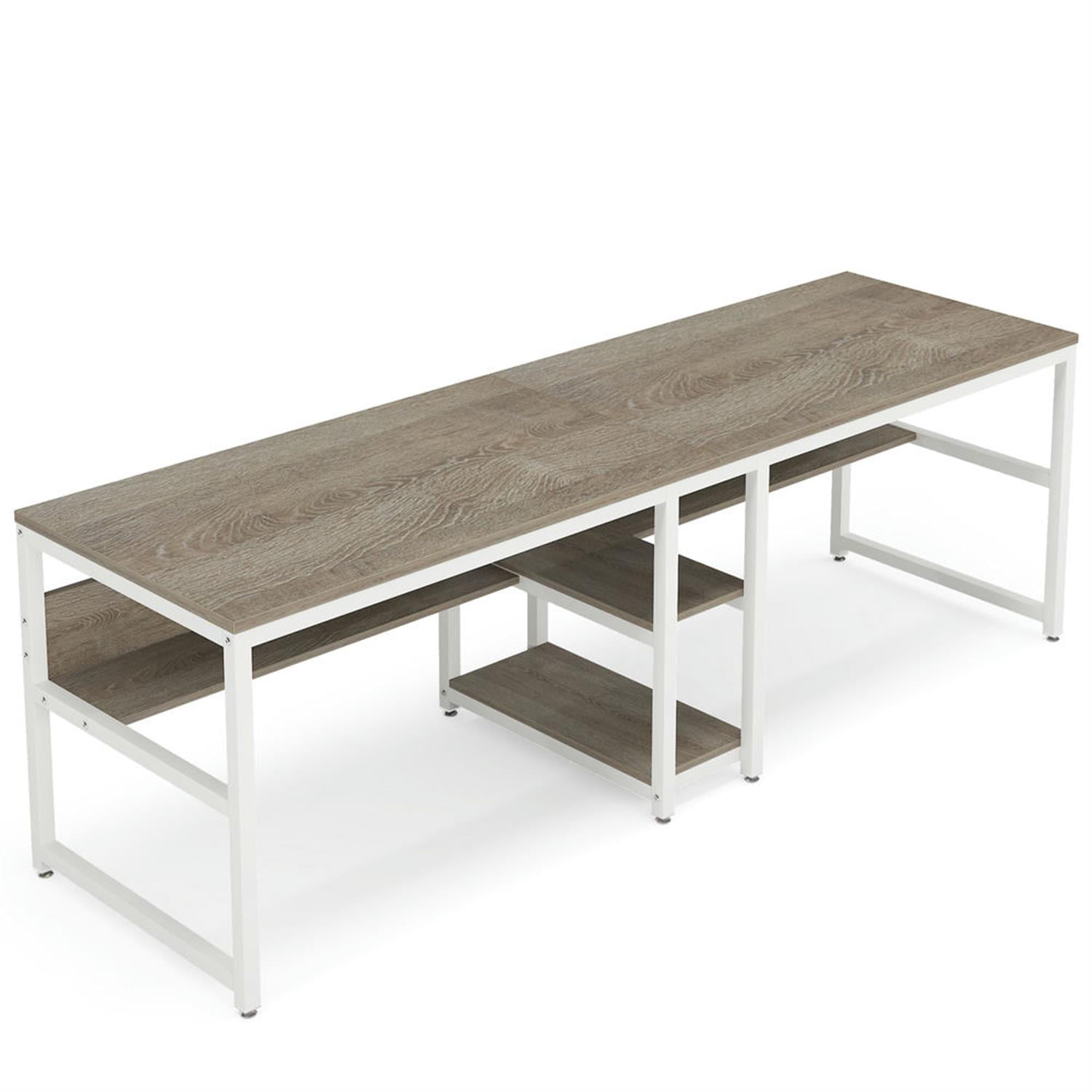 Demi Bonn 78"dustrial Two Computer Desk with Shelves, Modern Double Study Writing Gaming Table for Home Office, Gray & White