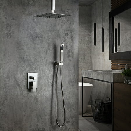 Homary 10 Ultrathin Square Rain Showerhead Ceiling Mount Shower System Pressure Balance Valve Brushed Nickel Walmart Canada