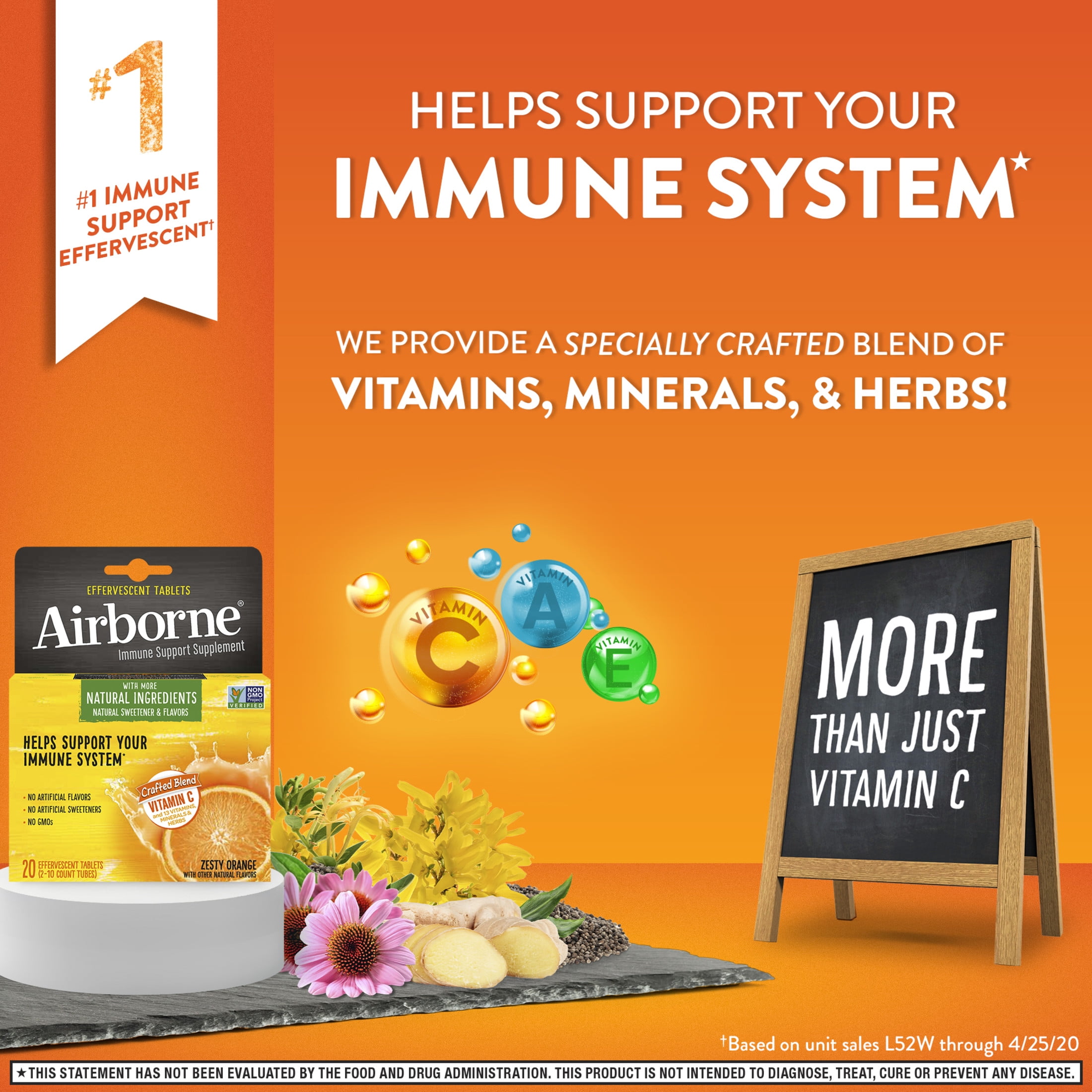 Airborne Vitamin C Effervescent Tablets, Zesty Orange - 20 ct