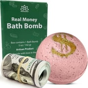 Money Bath Bomb "Rich Blossom" with Surprise Inside - from $1 to $100 Large Mystery Surprise Gift - "White Gardenia" Fragrance for Women