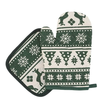 

huoge Christmas Oven Mitts and Pot Holders Sets Heat Resistant Non Slip Oven Gloves Hot Pads Insulated Washable for Cooking Baking BBQ Decorative Kitchen Gift