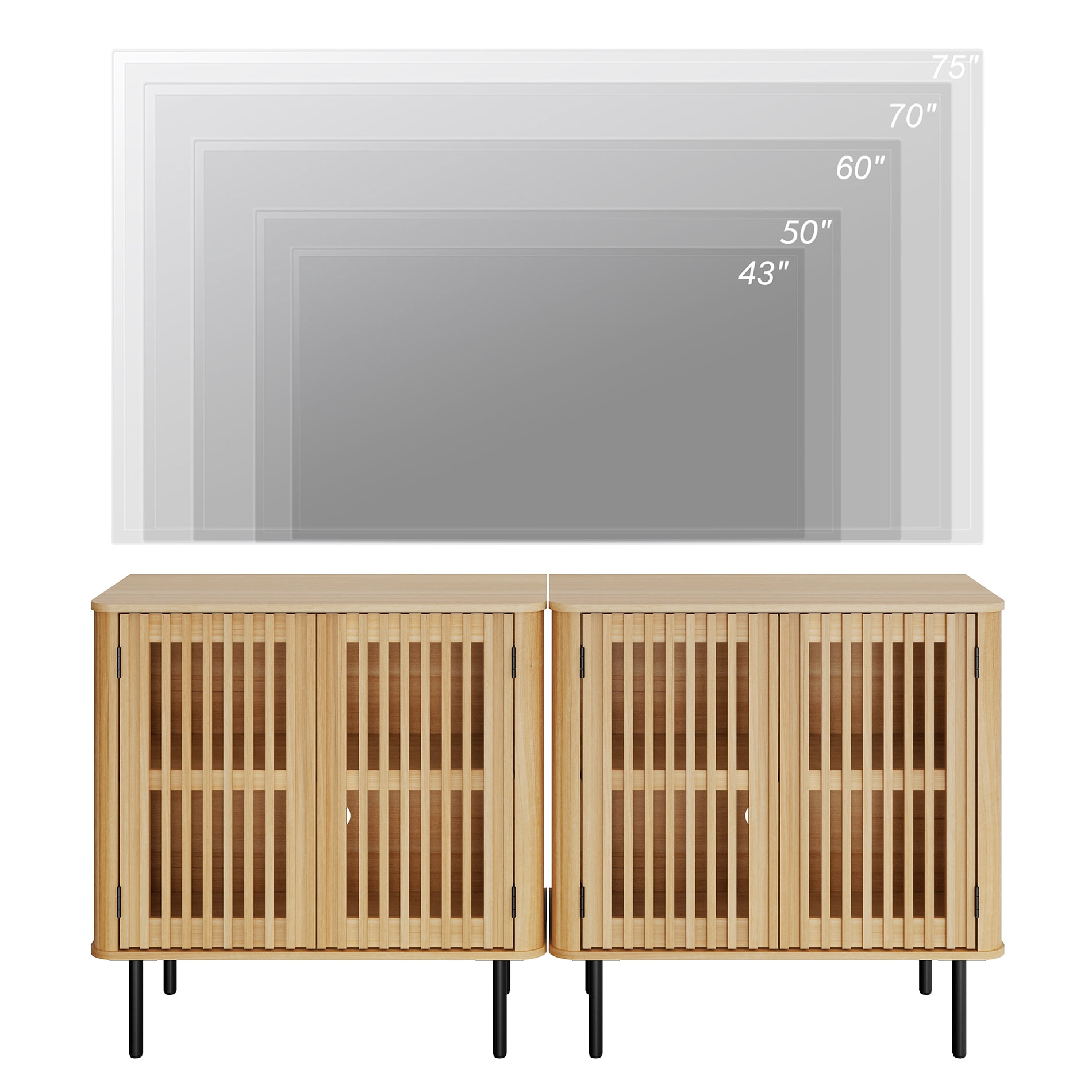 63" TV Stand for TVs up to 75", Mid Century Modern TV Media Console Table with Adjustable Shelf, Oak