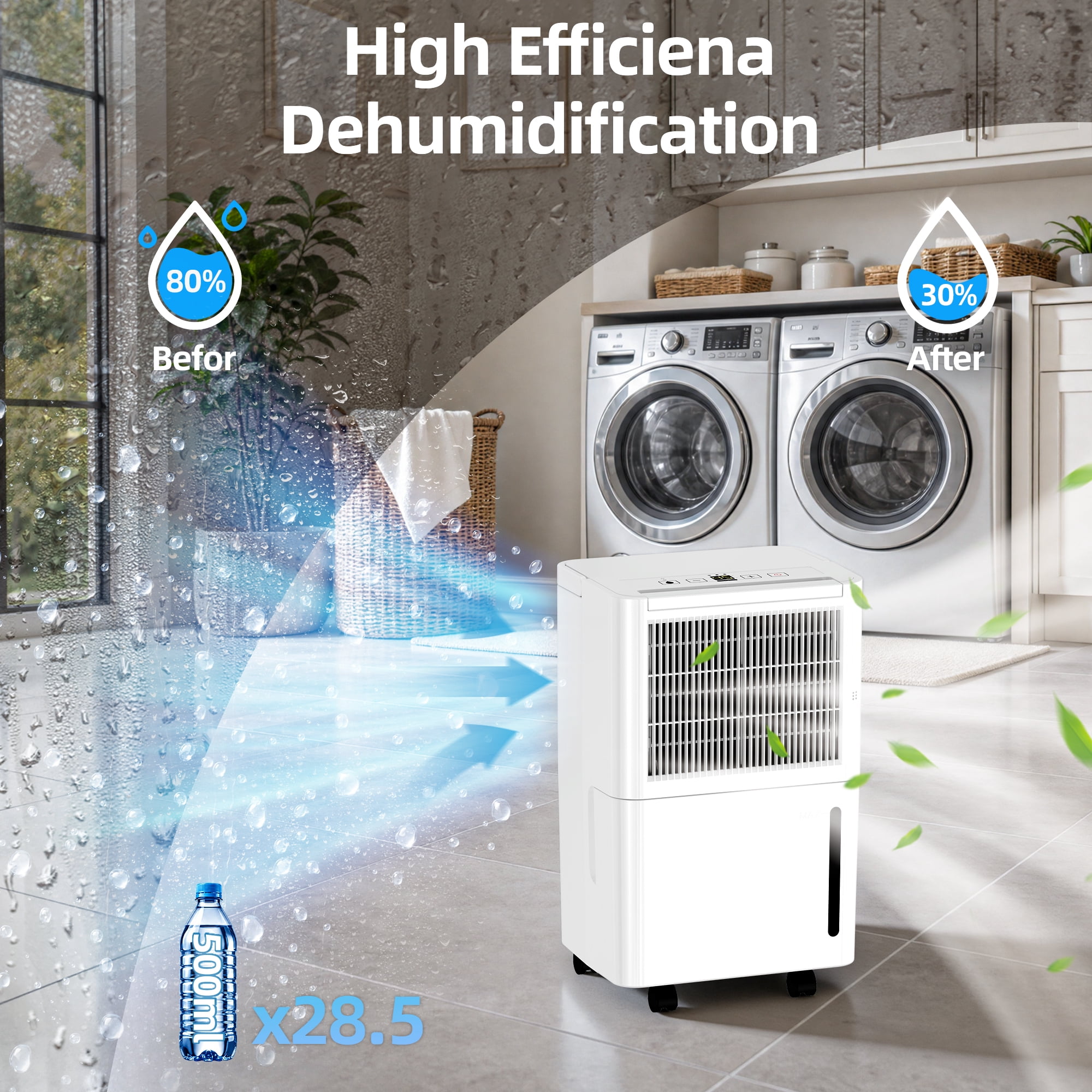 30 pt. 2000 sq.ft. Dehumidifier for Home with Bucket, Drain Hose in White, Auto-defrost