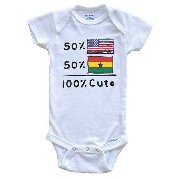 50% American 50% Ghanaian 100% Cute Ghana USA Flags Baby Bodysuit, 0-3 Months White