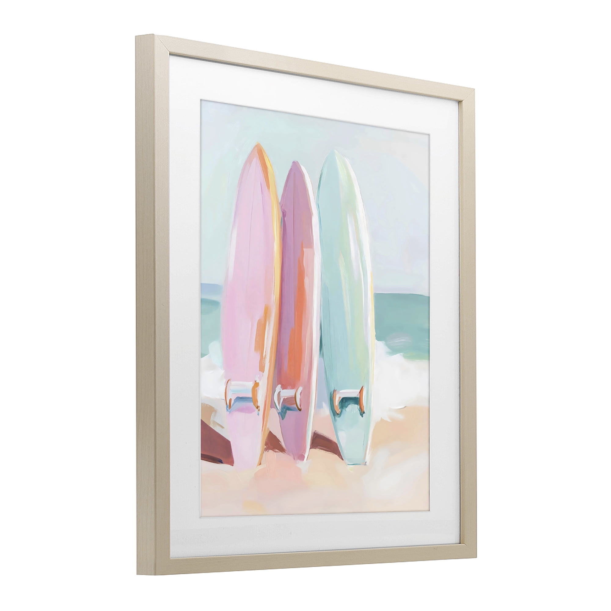 Stupell Industries Pastel Surfboards on Sandy Beach Birch Framed Print Under Glass, design by The Prints Vibe