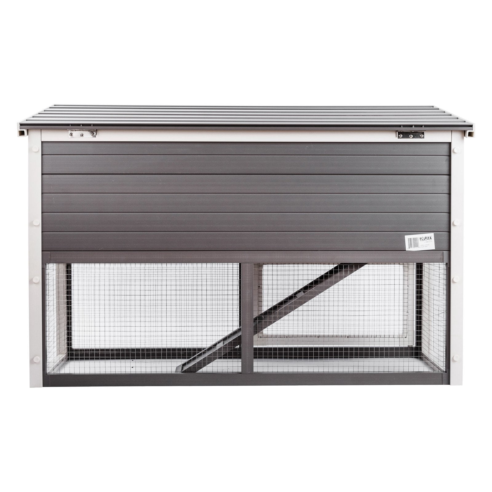 New Age Pet® ECOFLEX® Columbia Rabbit Hutch, Grey, Dual-Level with Denning Space, Easy Assembly, Moisture & Odor Resistant, with NeveRust Stainless Steel Wire - Ideal Indoor/Outdoor Bunny Habitat