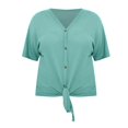 thumbnail image 5 of 2DXuixsh Womens Shirts Womens Plus Size Tops Short Sleeve V Neck Knit Tunic Blouse Tie Front Button up T Shirts Shirts for Women Mint Green Size Xxxl, 5 of 5