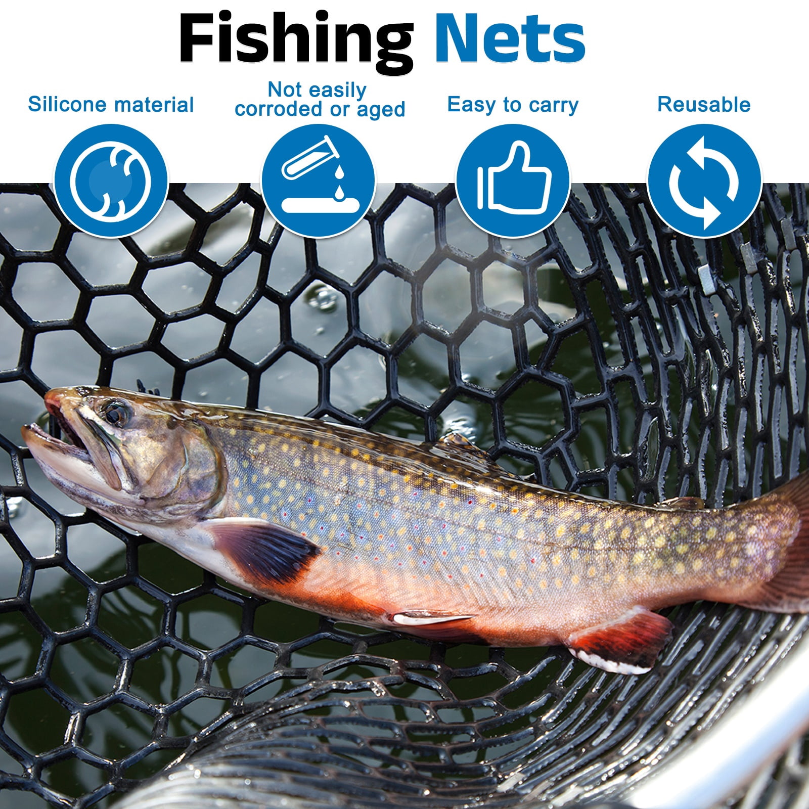 Uxcell Fishing Net Replacement, Foldable Fishing Replacement Netting Silicone Fly Ice Fish Net Landing without Handle Flexible 62x12" & Black - For (Freshwater/Saltwater Fishing/Trout)