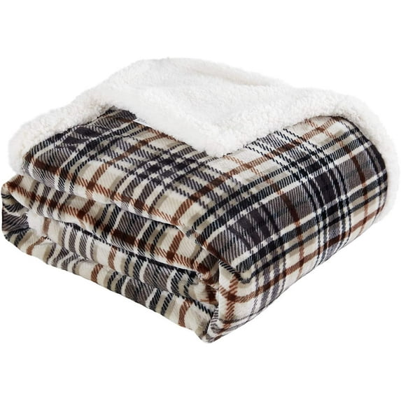 Touchat Sherpa Buffalo Plaid Throw Blanket,Fleece Flannel Fuzzy Soft Cozy Plush Microfiber Blanket(60" X 70",plaid coffee)